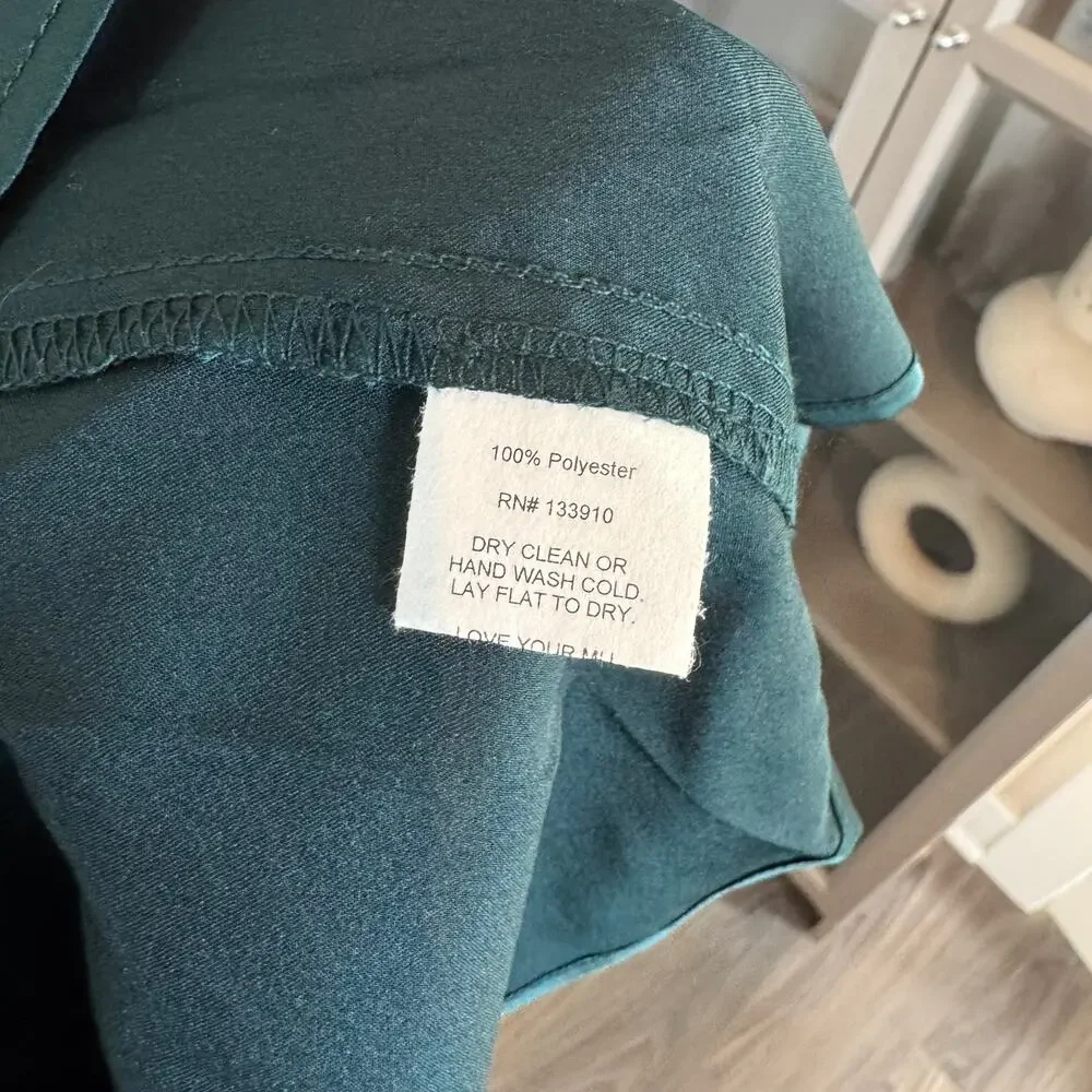 Show Me Your Mumu Zoey Midi Dress NEW Deep Emerald Green Satin Ruffle Trim Small - Picture 7 of 7